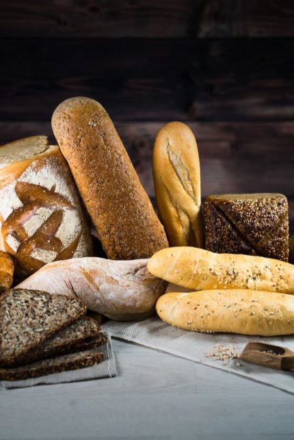 Different bread and bread slices, Food background.